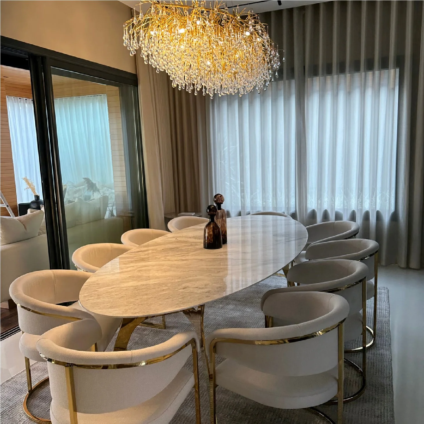 Dining area with elegant lighting