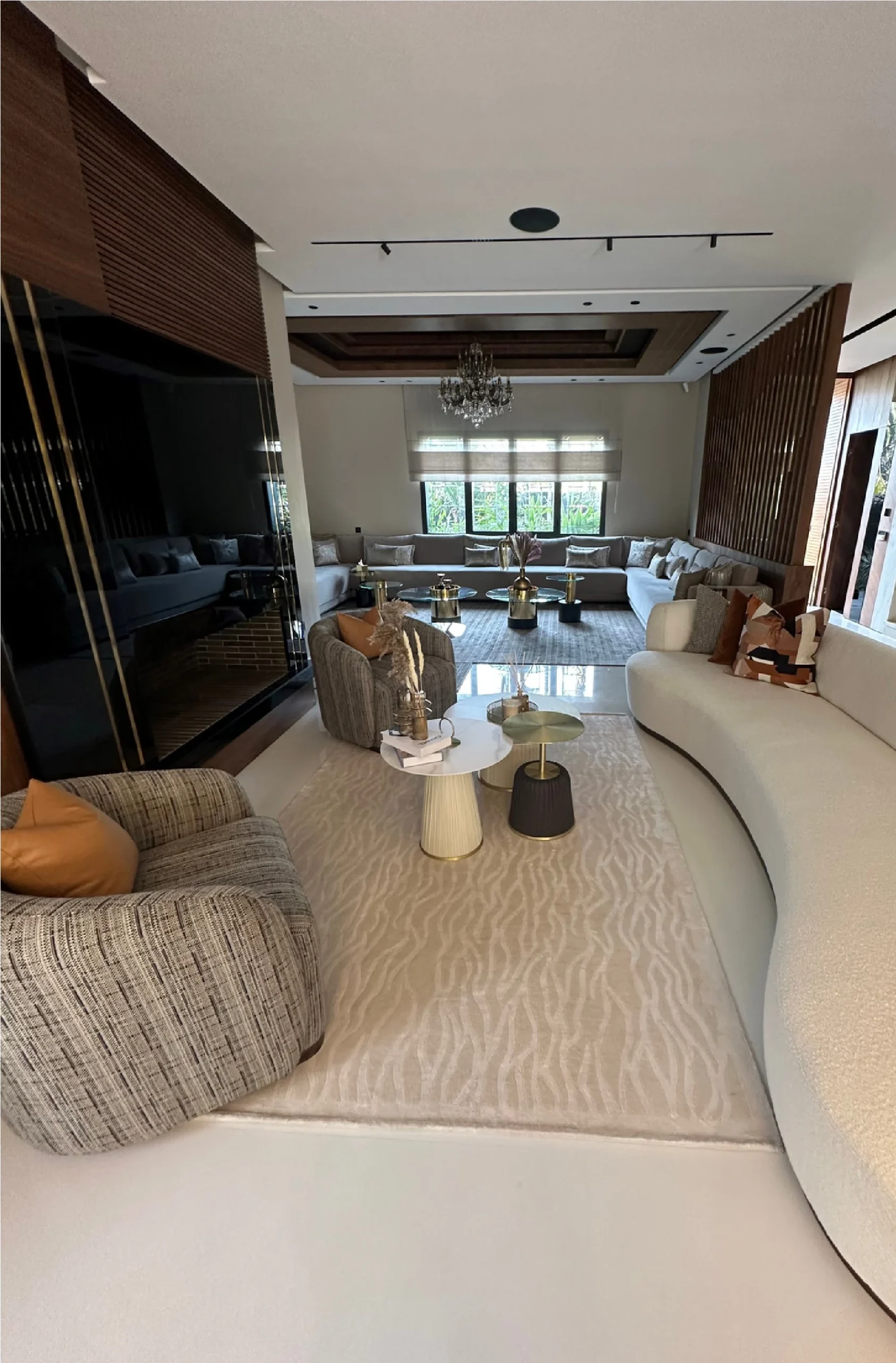 Majlis lounge with custom Moroccan ceiling