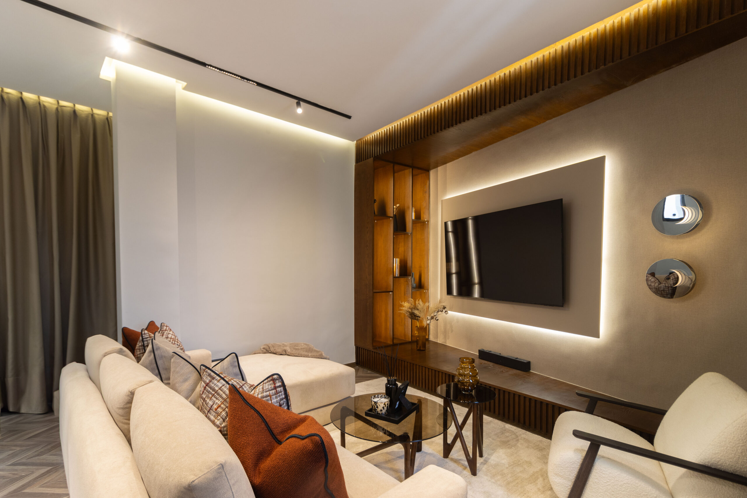 Salon with velvet headboard