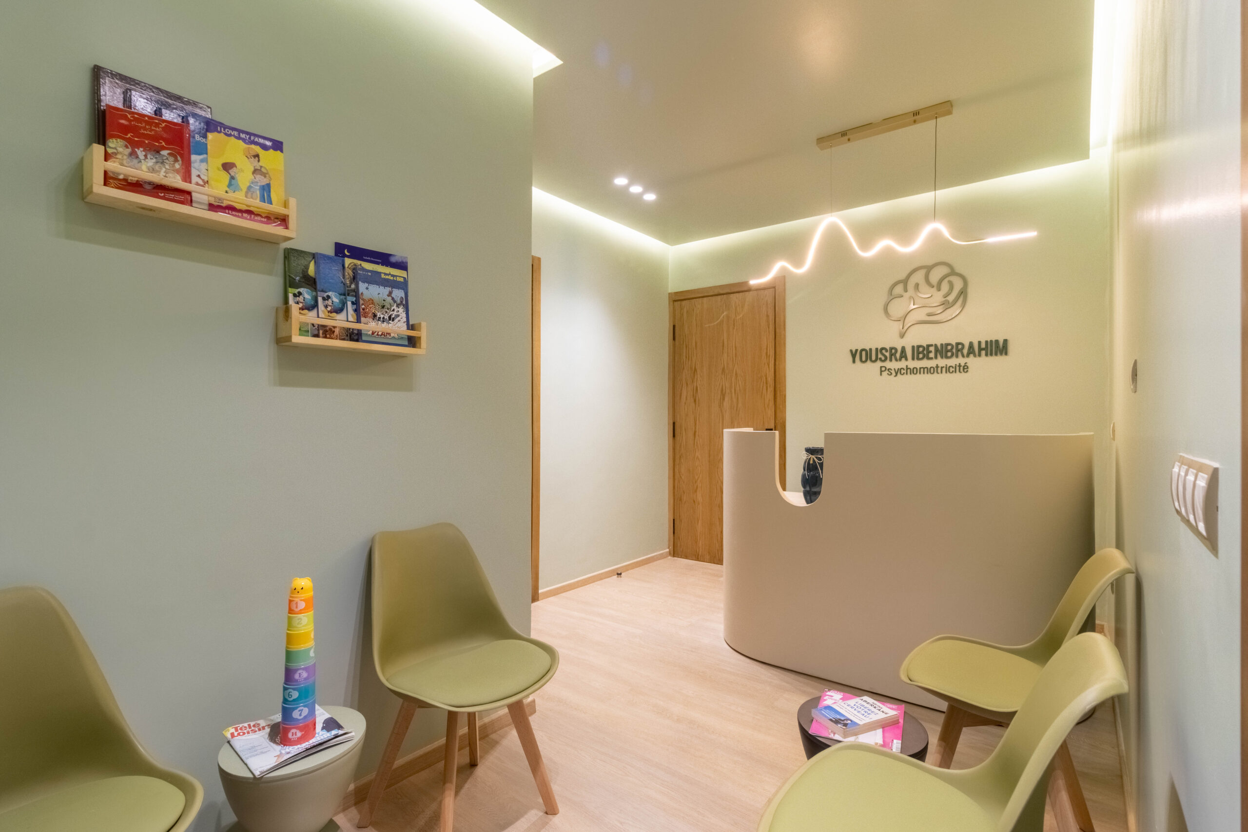 Panoramic view of the main therapy room with sensory zones